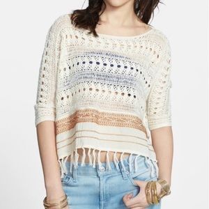 Free People Ivory Crochet Top w/ Embroidery